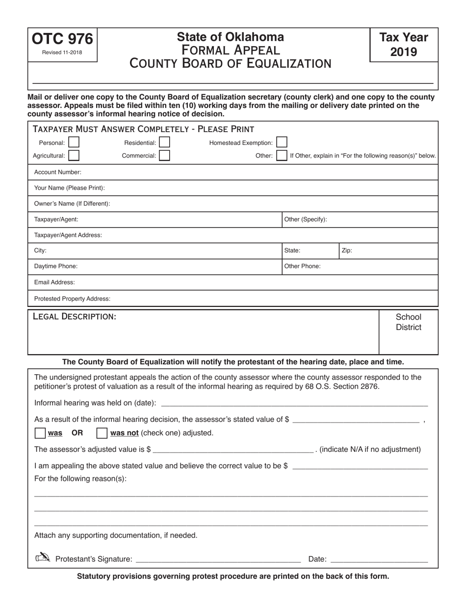OTC Form OTC976 - 2019 - Fill Out, Sign Online and Download Fillable ...