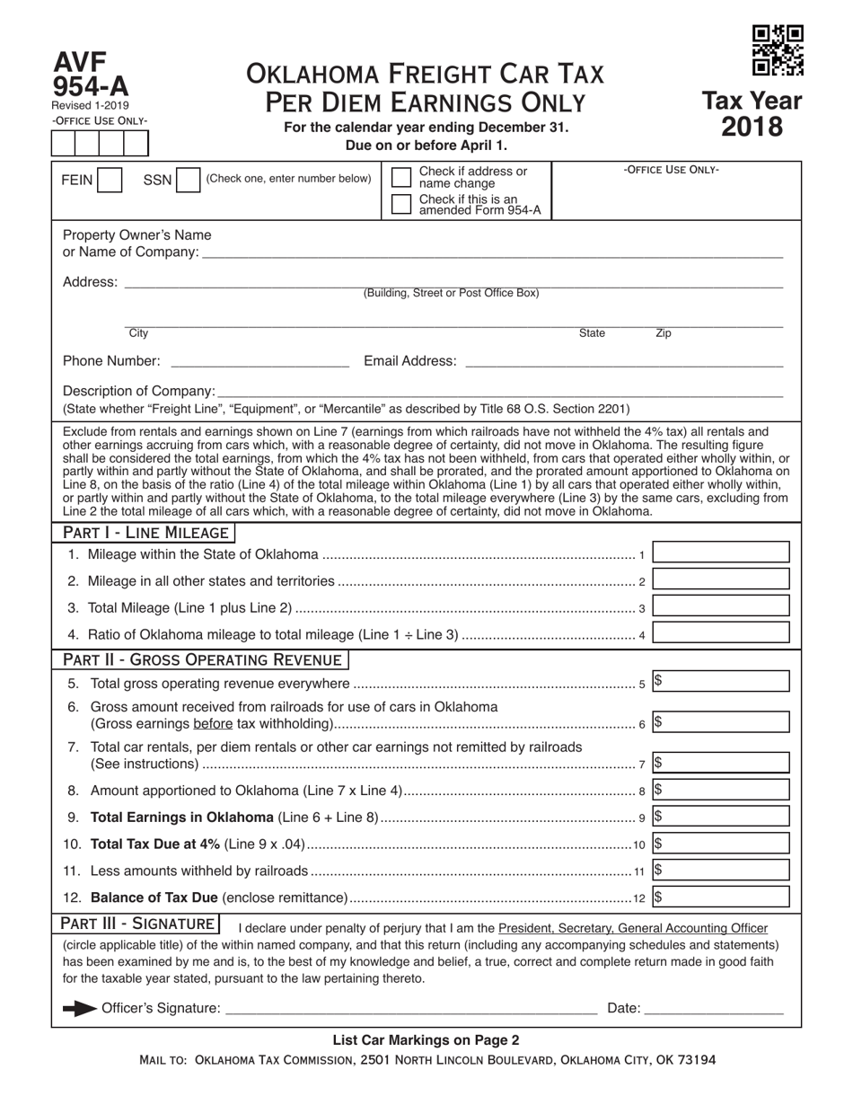 OTC Form AVF954A Download Fillable PDF or Fill Online Oklahoma Freight