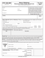 OTC Form OTC935-MH Manufactured Home Rendition - Oklahoma