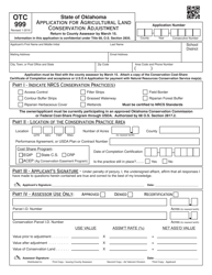 OTC Form OTC999 Application for Agricultural Land Conservation Adjustment - Oklahoma