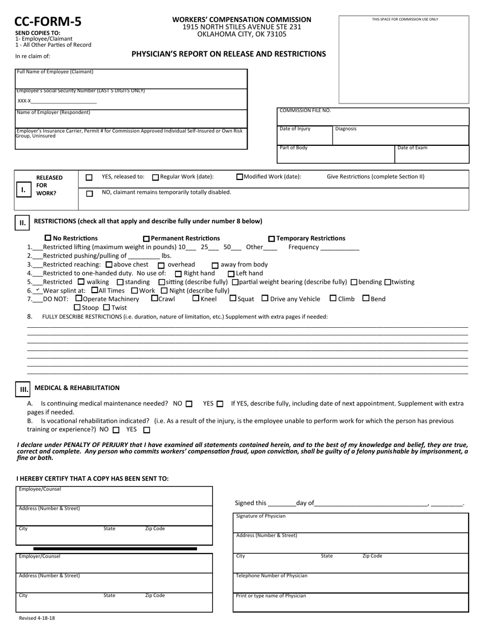 Cc form 5 fill out sign online and download fillable pdf oklahoma