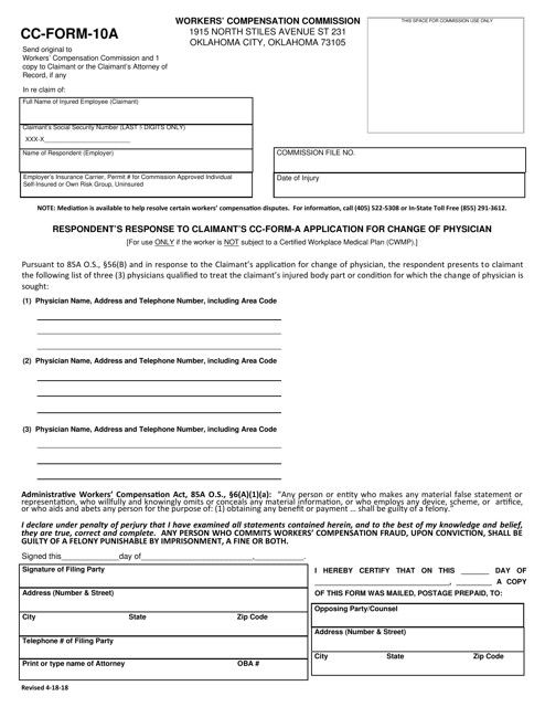 CC- Form 10A  Printable Pdf