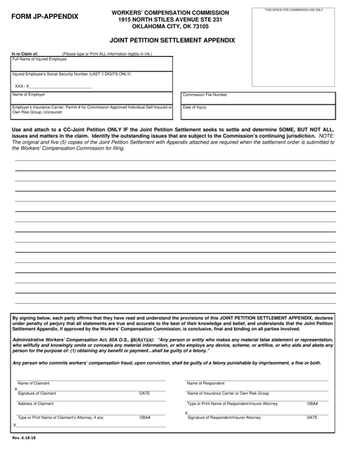 Form JP-APPENDIX Joint Petition Settlement Appendix - Oklahoma