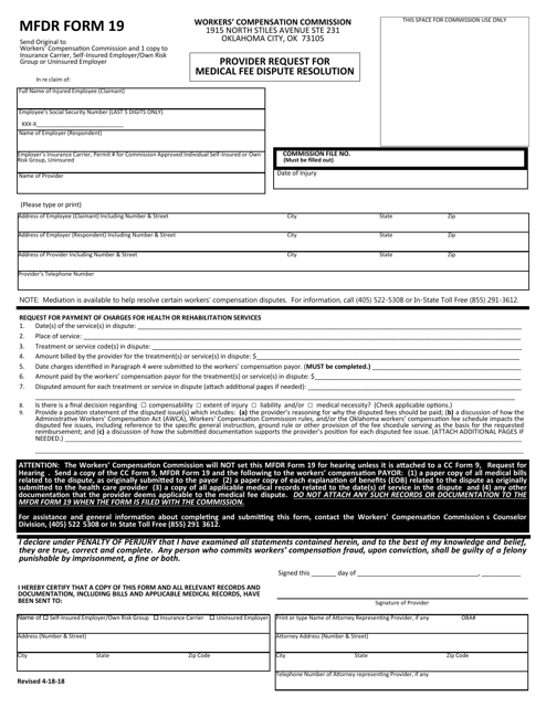 MFDR Form 19  Printable Pdf