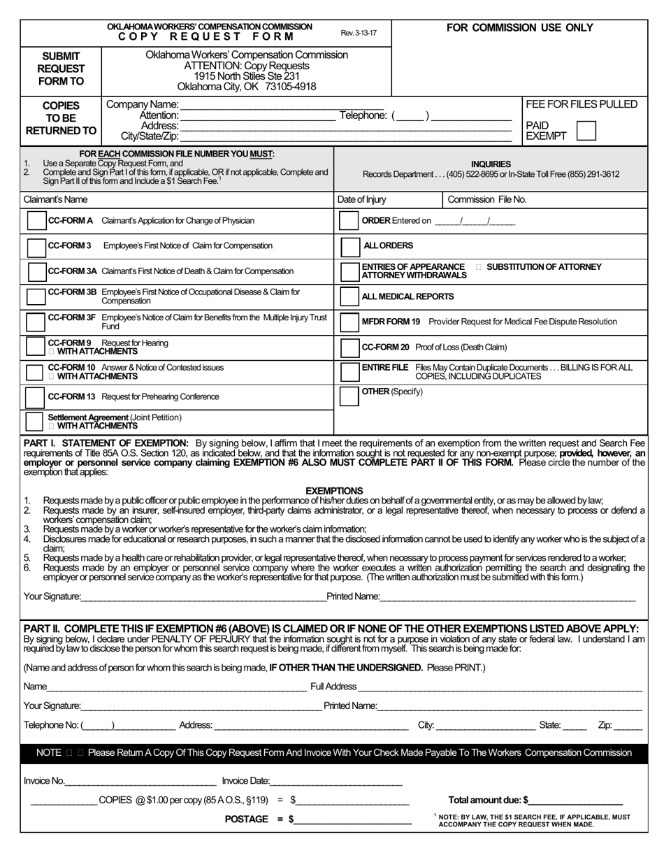 Copy Request Form - Oklahoma, Page 1