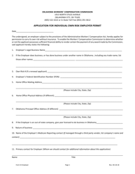 Form SI EMPLOYER Application for Individual Own Risk Employer Permit - Oklahoma