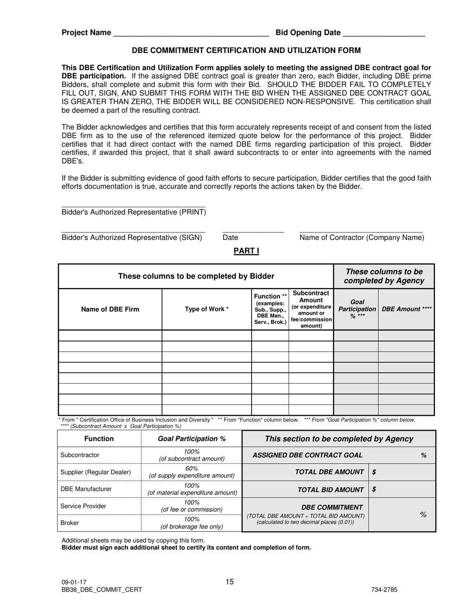 Dbe Commitment Certification and Utilization Form - Oregon, Page 1