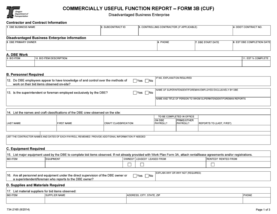 Form 3B (734-2165) Commercially Useful Function Report - Oregon, Page 1