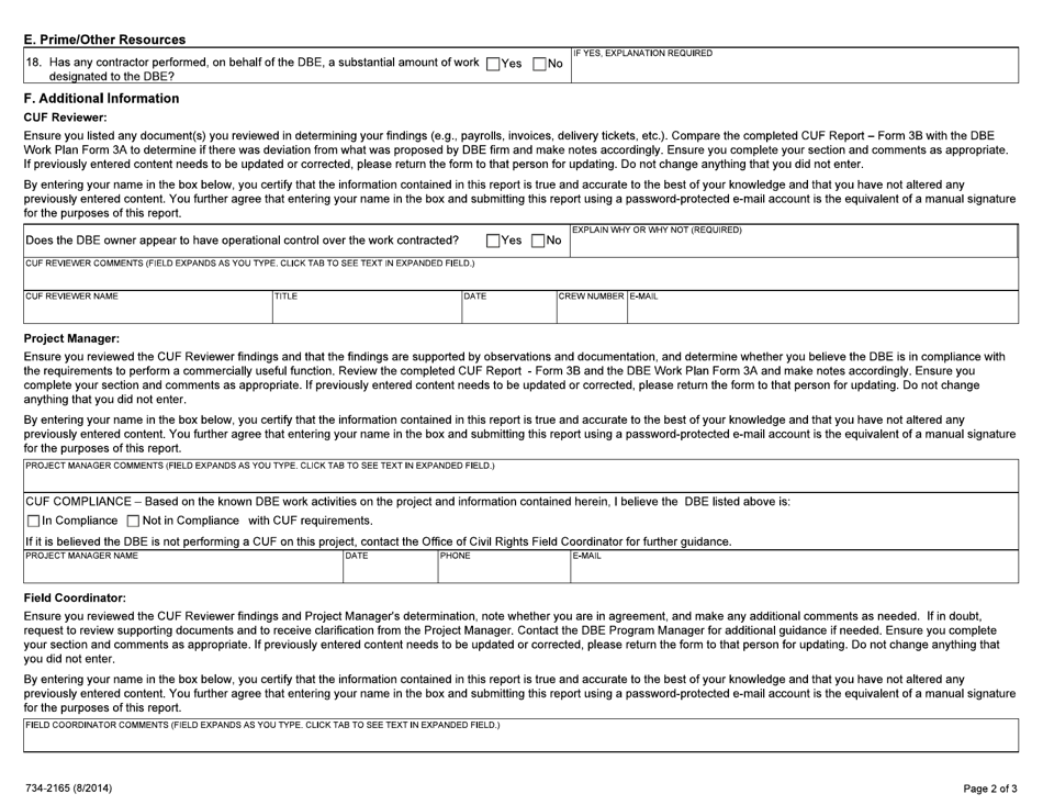Form 3B (734-2165) Commercially Useful Function Report - Oregon, Page 2