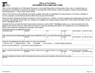 Document preview: Form 734-5008 Discrimination Complaint Form - Oregon