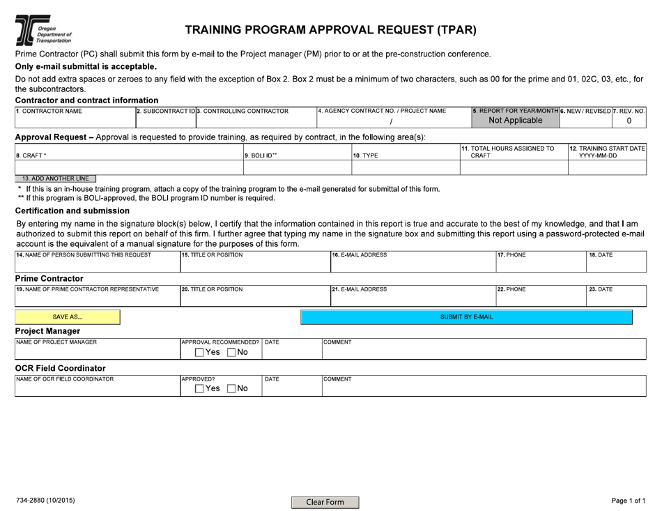 Form 734-2880 - Fill Out, Sign Online And Download Fillable Pdf, Oregon 