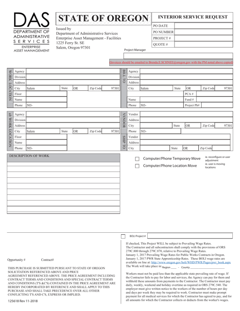Form 125618 Interior Service Request - Oregon