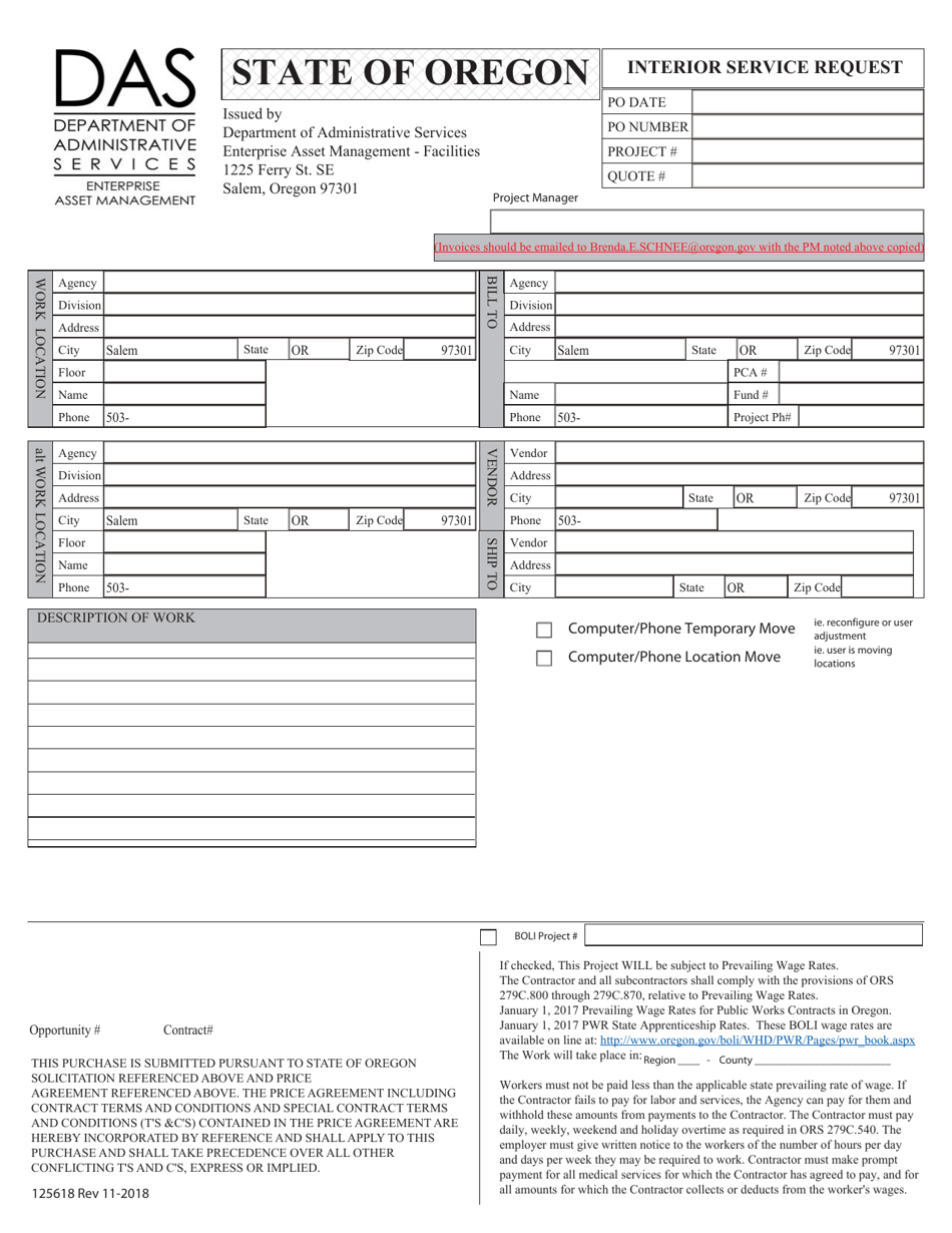 Form 125618 Interior Service Request - Oregon, Page 1