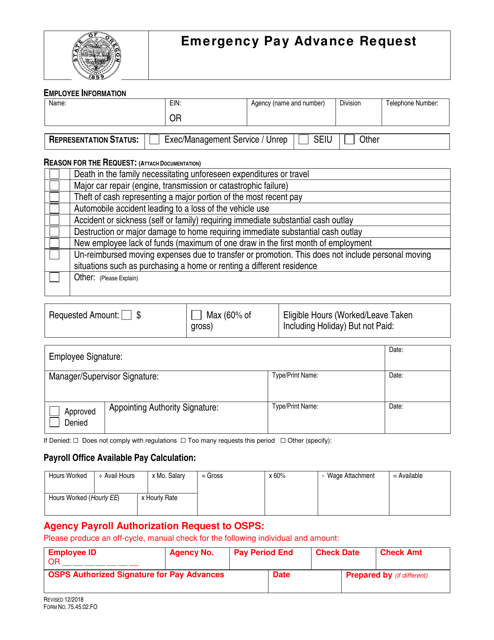 Form 75.45.02.FO Emergency Pay Advance Request - Oregon