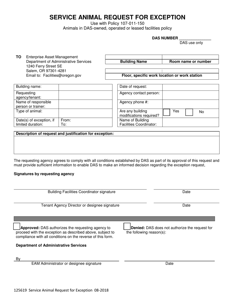 Service Animal Request for Exception - Oregon, Page 1