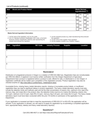 Agricultural Amendment Product Registration (Apr) Application Form - Oregon, Page 2