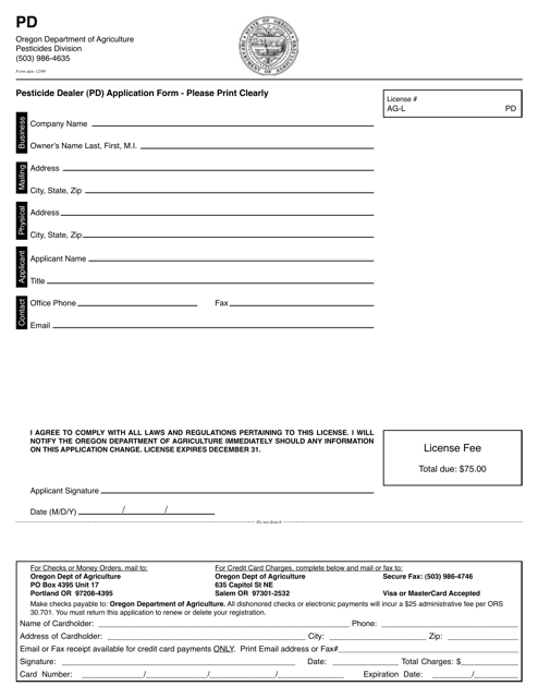 Pesticide Dealer (Pd) Application Form - Oregon Download Pdf