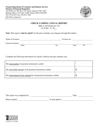 Document preview: Form 440-4803 Check Cashing Annual Report - Oregon