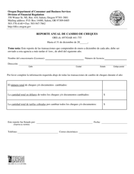 Document preview: Formulario 440-4803-S Reporte Anual De Cambio De Cheques - Oregon (Spanish)