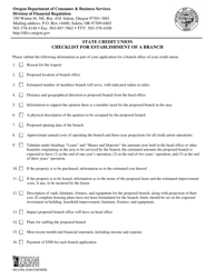 Form 440-2784 Application for Permission to Establish a Credit Union Branch Office - Oregon