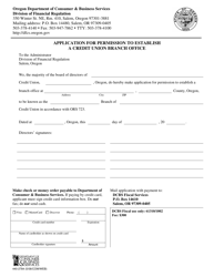 Form 440-2784 Application for Permission to Establish a Credit Union Branch Office - Oregon, Page 2