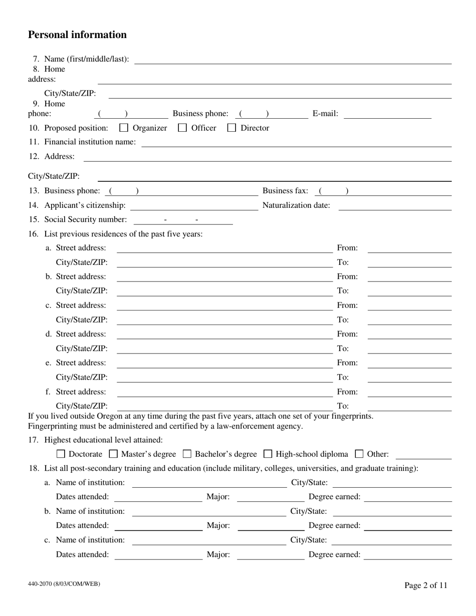 Form 440-2070 Confidential Biographical and Financial Report - Oregon, Page 3