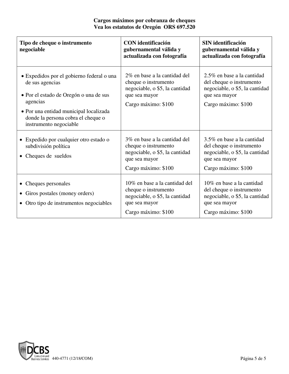 Formulario 440-4771 Servicios De Cobranza De Cheques Solicitud Inicial Para Obtener Licencia - Oregon (Spanish), Page 5