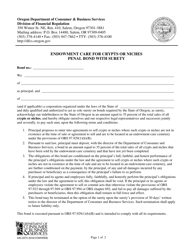 Form 440-3374 Endowment Care for Crypts or Niches Penal Bond With Surety - Oregon