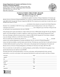Document preview: Form 440-3485 Manufactured Structures Dealer Irrevocable Letter of Credit - Oregon