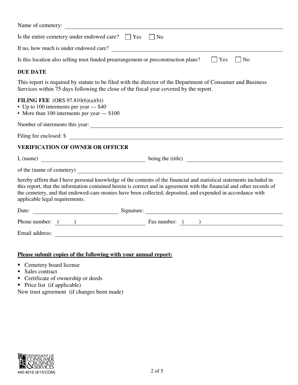 Form 440-4016 Endowment Care Cemetery Annual Report - Oregon, Page 4