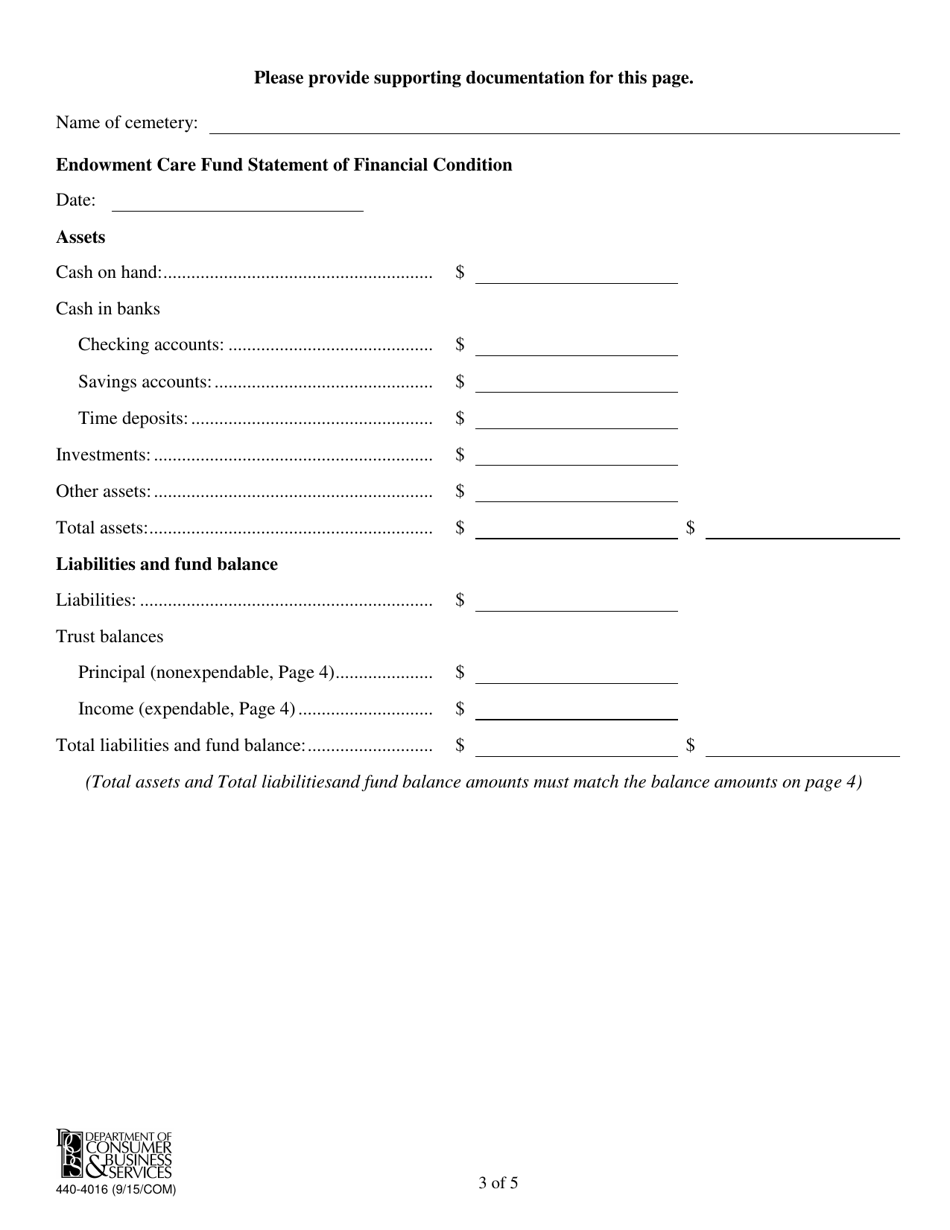 Form 440-4016 Endowment Care Cemetery Annual Report - Oregon, Page 5