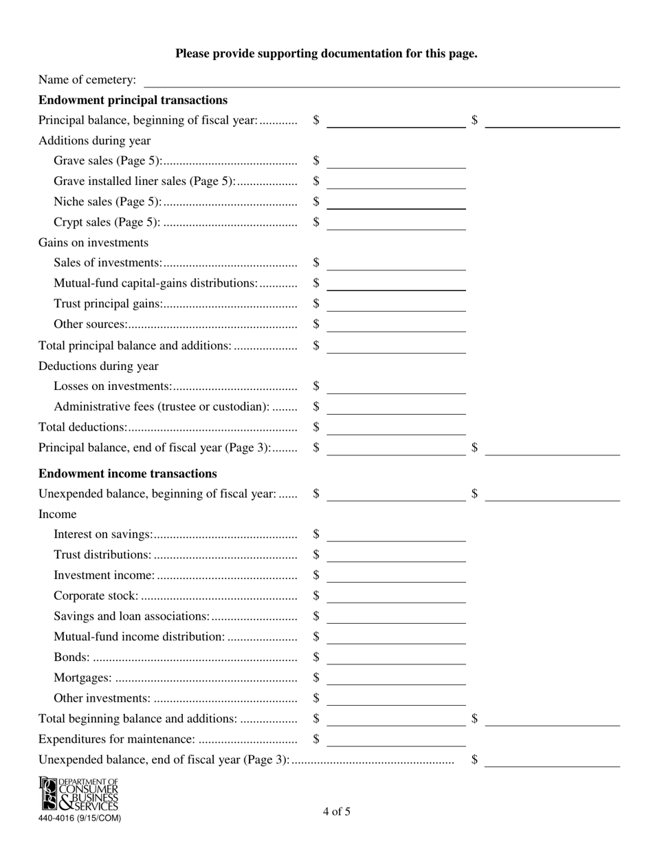 Form 440-4016 Endowment Care Cemetery Annual Report - Oregon, Page 6