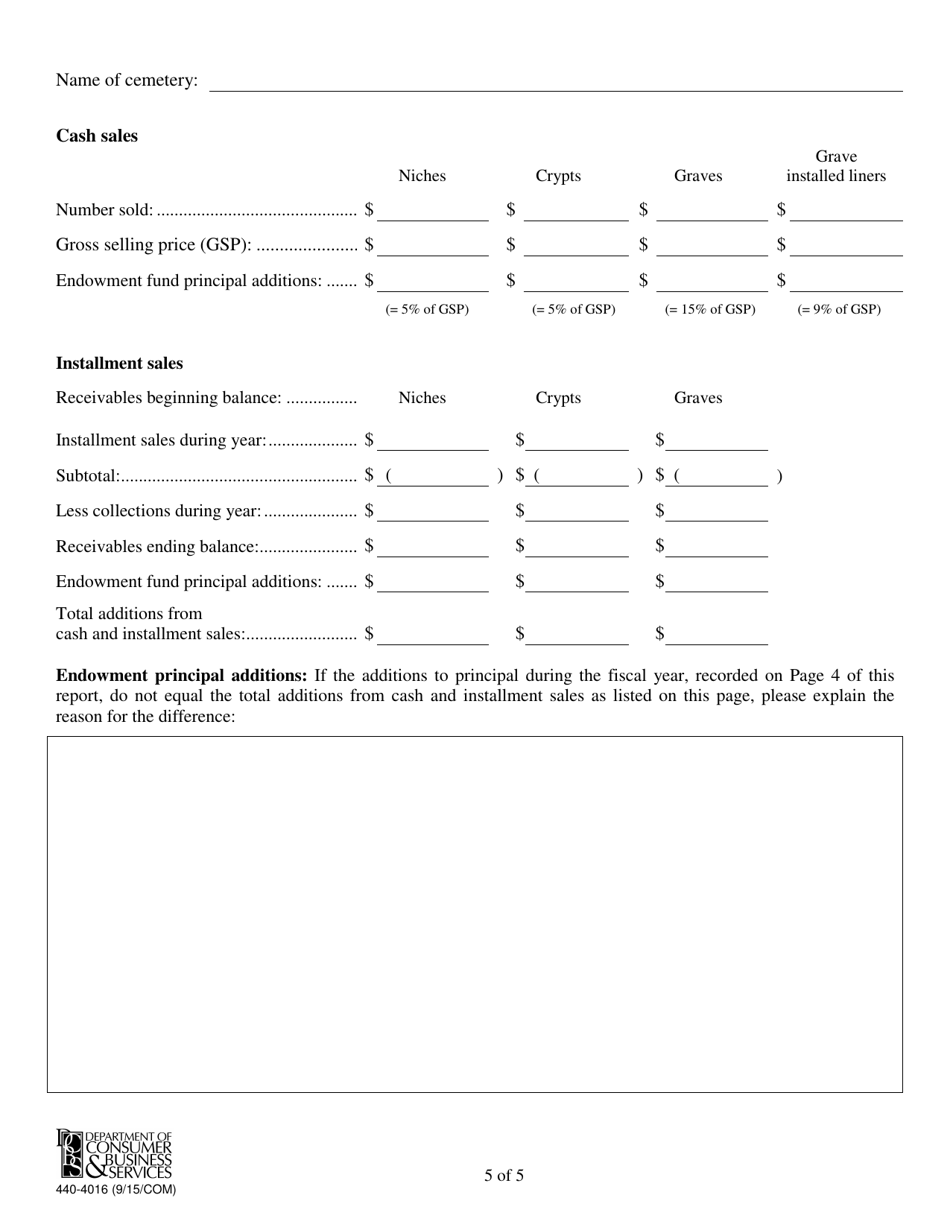Form 440-4016 Endowment Care Cemetery Annual Report - Oregon, Page 7