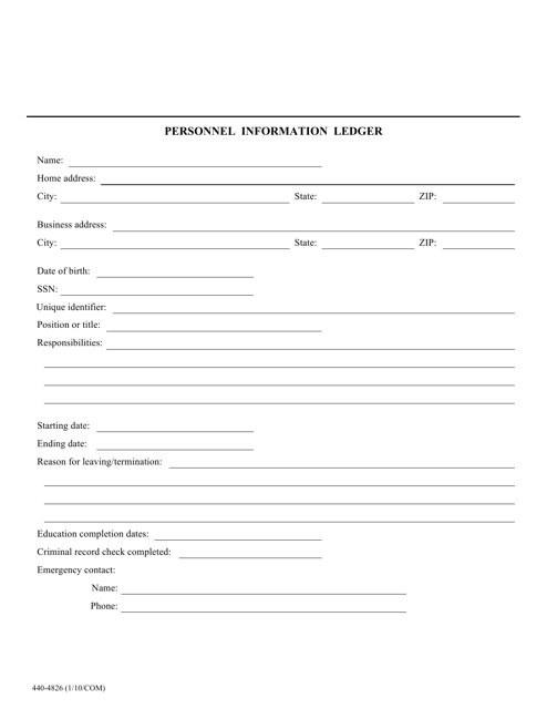 Form 440-4826 Personnel Information Ledger - Oregon