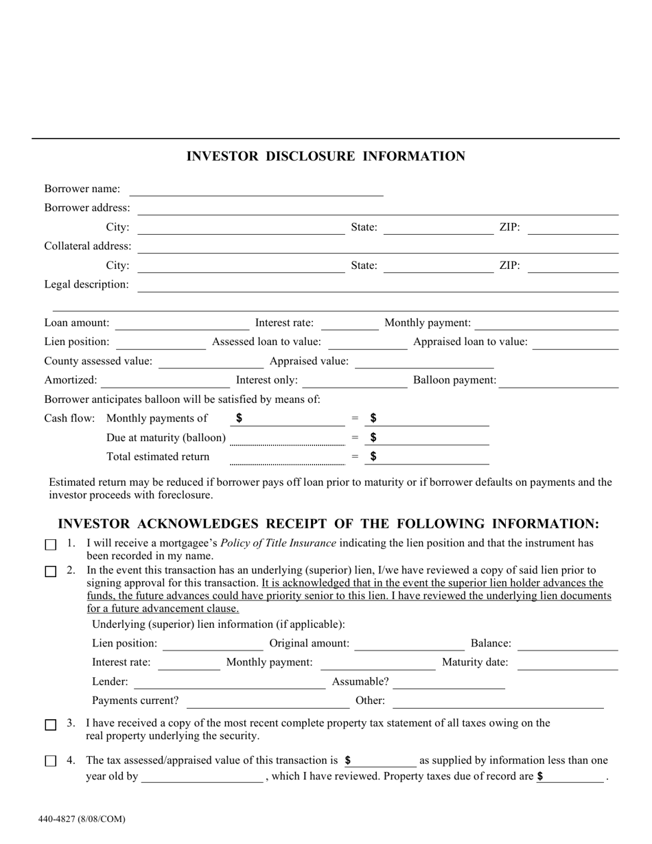 Form 440-4827 Investor Disclosure Information - Oregon, Page 1