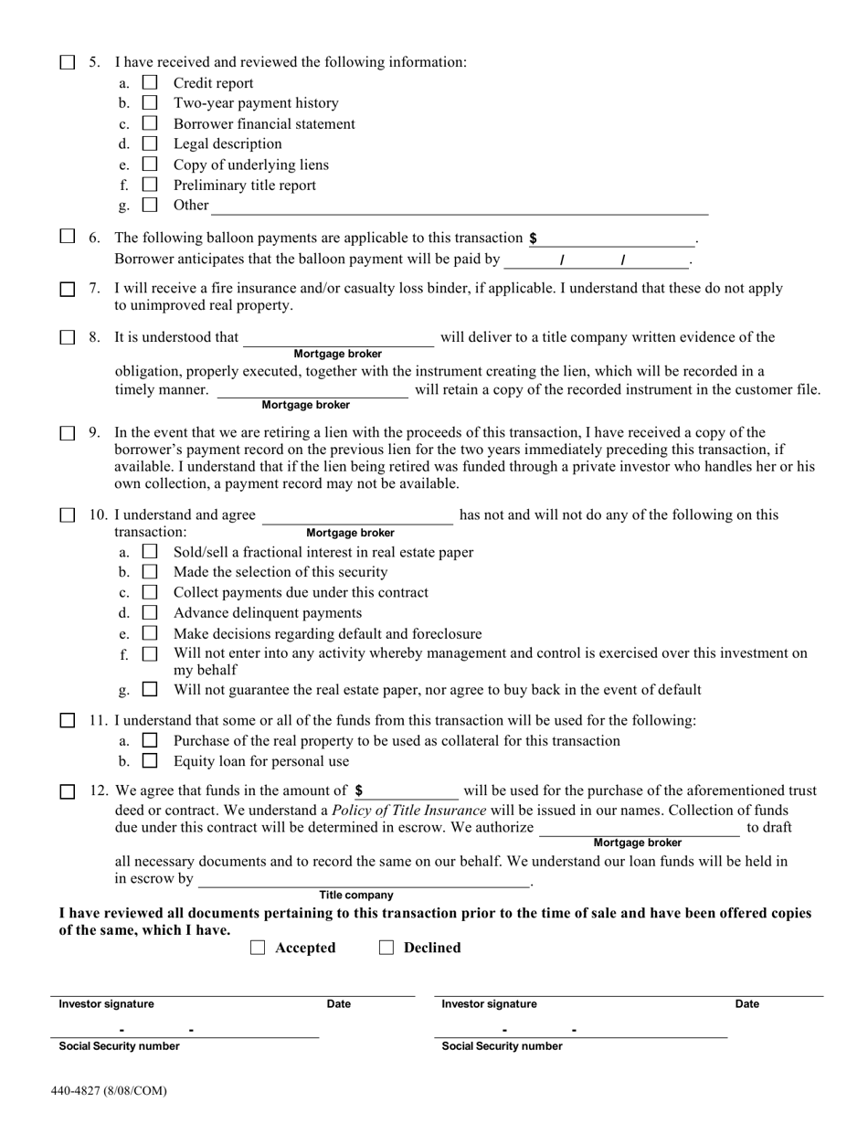 Form 440-4827 Investor Disclosure Information - Oregon, Page 2