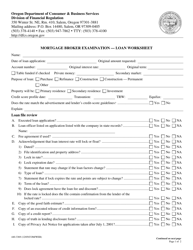 Form 440-3369 Mortgage Broker Examination &quot; Loan Worksheet - Oregon