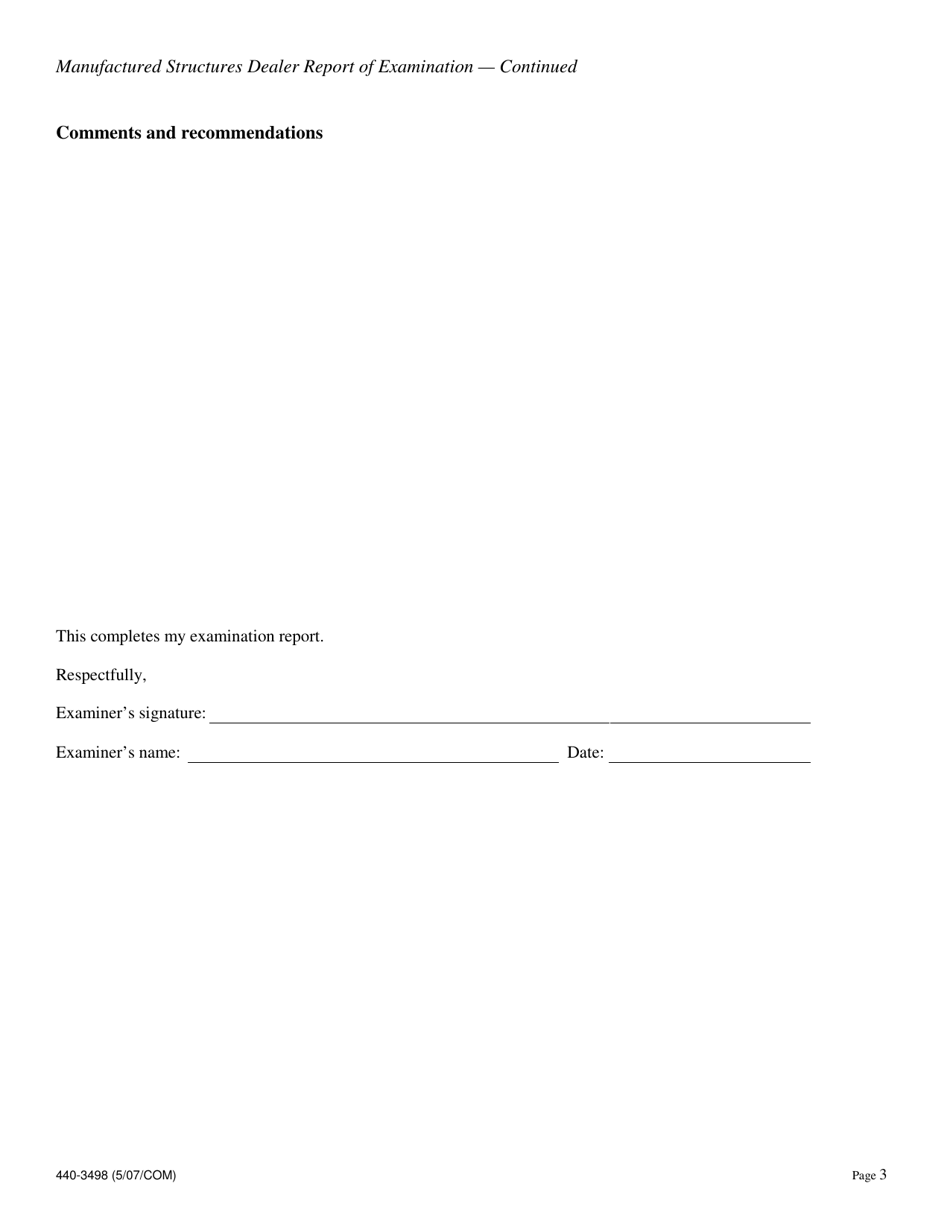 Form 440-3498 Manufactured Structures License Report of Examination - Oregon, Page 3