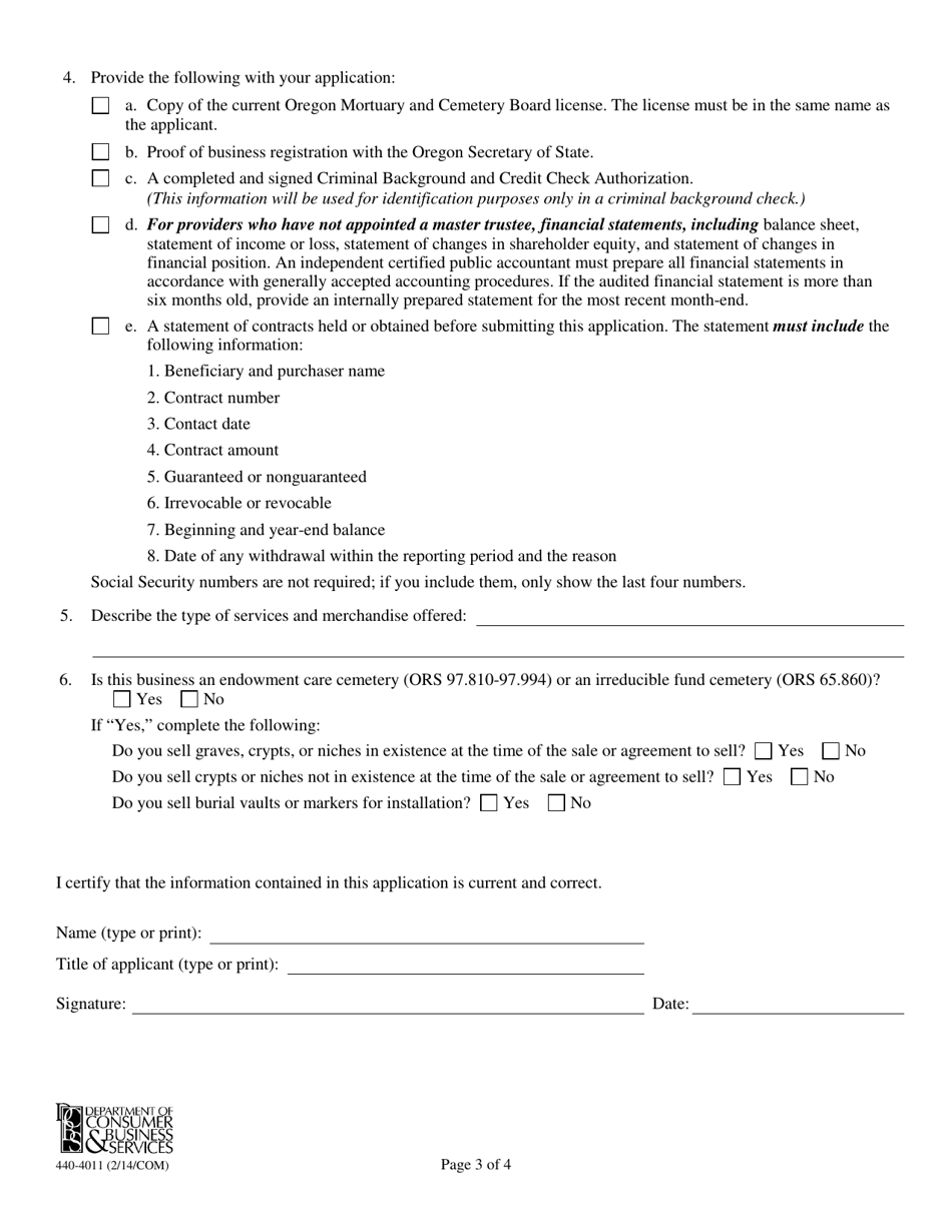 Form 440-4011 Certified Provider Application - Oregon, Page 3