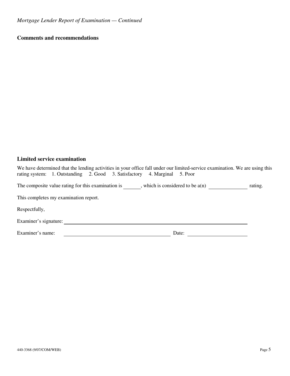 Form 440-3368 Mortgage Lender Report of Examination - Oregon, Page 5