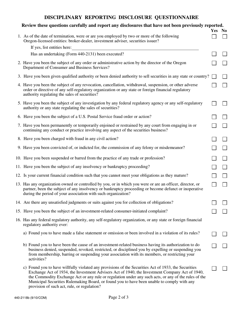 Form 440-2118B Representative / Salesperson Termination - Oregon, Page 2