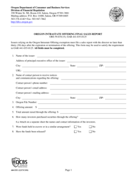 Form 440-5353 &quot;Intrastate Offering Final Sales Report&quot; - Oregon