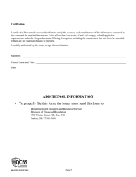 Form 440-5353 Intrastate Offering Final Sales Report - Oregon, Page 2