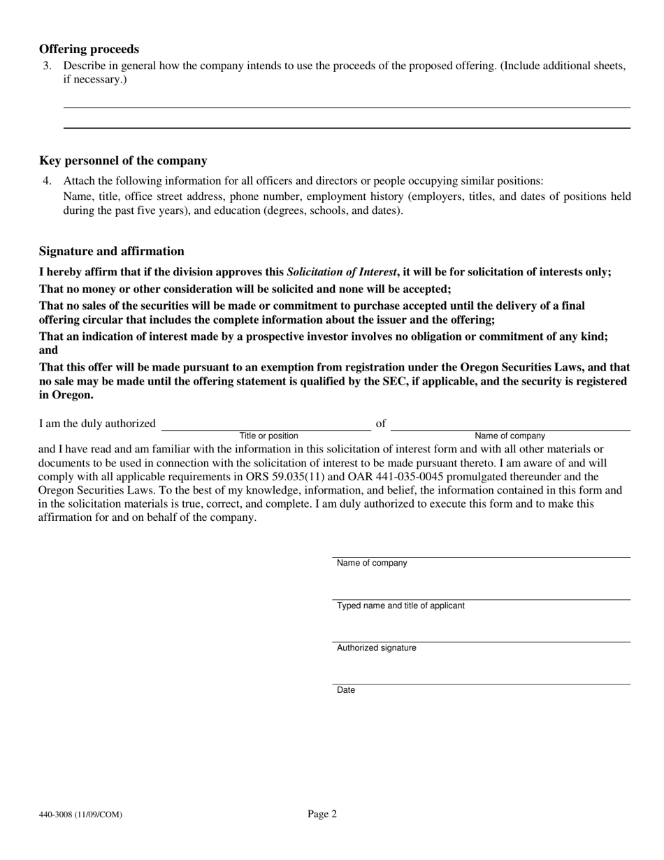 Form 440-3008 Solicitation of Interest - Oregon, Page 2