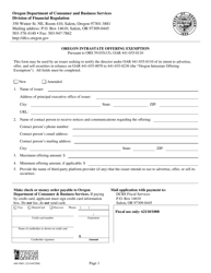 Document preview: Form 440-5001 Oregon Intrastate Offering Exemption - Oregon