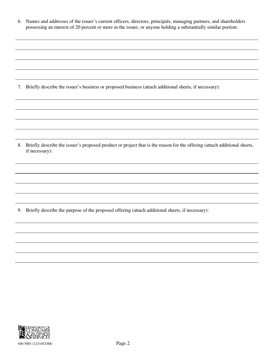 Form 440-5001 Oregon Intrastate Offering Exemption - Oregon, Page 2
