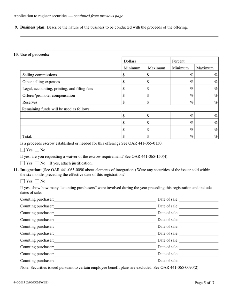 Form 440-2013 Application to Register Securities - Oregon, Page 5