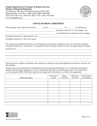 Document preview: Form 440-3438 Stock Escrow Agreement - Oregon