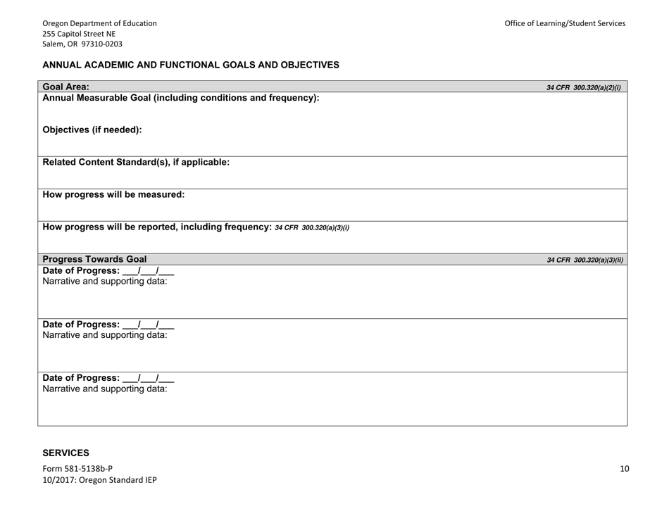 Form 581-5138B-P Oregon Standard Individualized Education Program - Oregon, Page 10