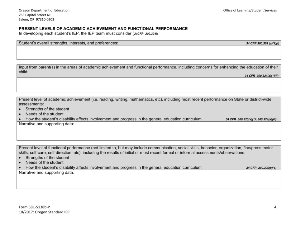 Form 581-5138B-P Oregon Standard Individualized Education Program - Oregon, Page 4
